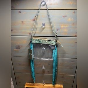Turquoise Fringe Clear Stadium Bag